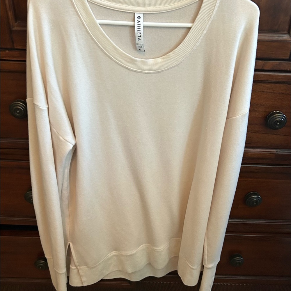 Athleta GORGEOUS Cream Coaster Luxe Sweatshirt with Thumb Holes, size LT - Picture 5 of 15